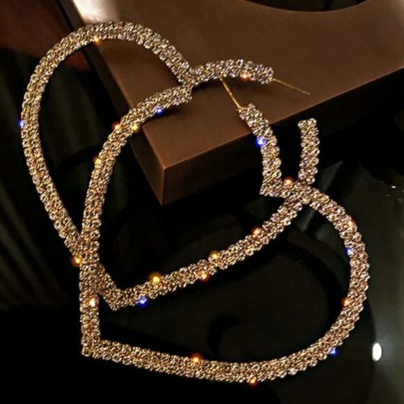 SEE OTHER LISTING Gold Tone Rhinestone Heart Hoop Earrings 925 Post - Picture 2 of 8